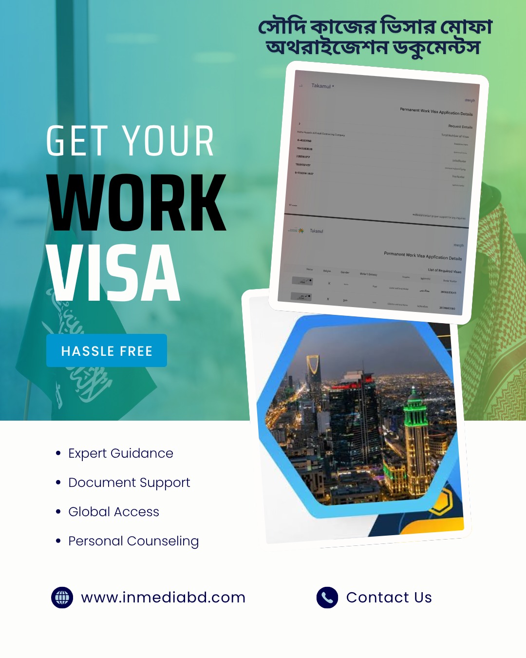 Saudi work visa authorization documents
